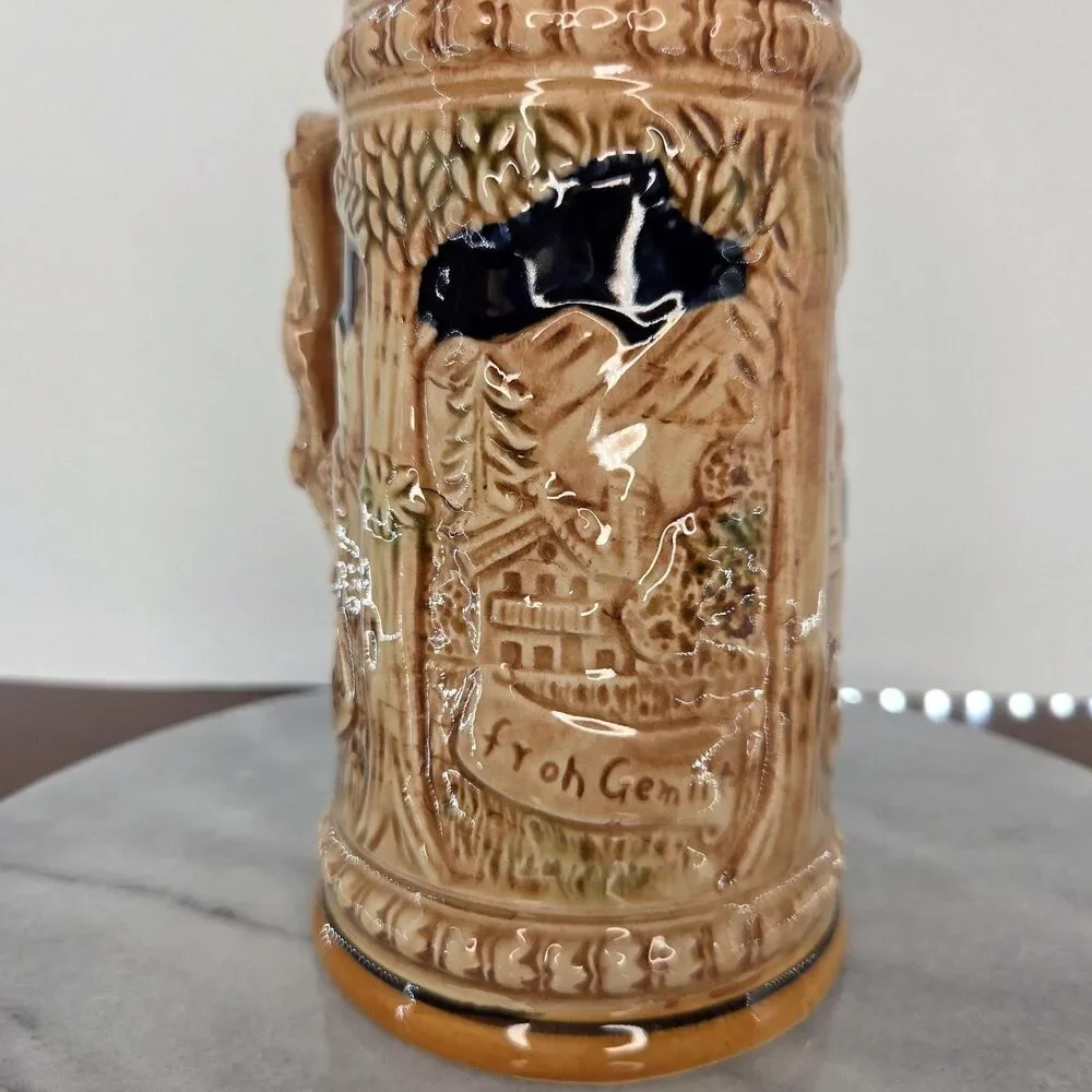 Vintage Made in Japan Beer Stein Tankard Relief Liebundlied Froh Gemut 3D Scene